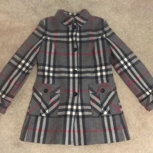 Burberry Children (Girls) Gray/Pink Plaid Wool Coat